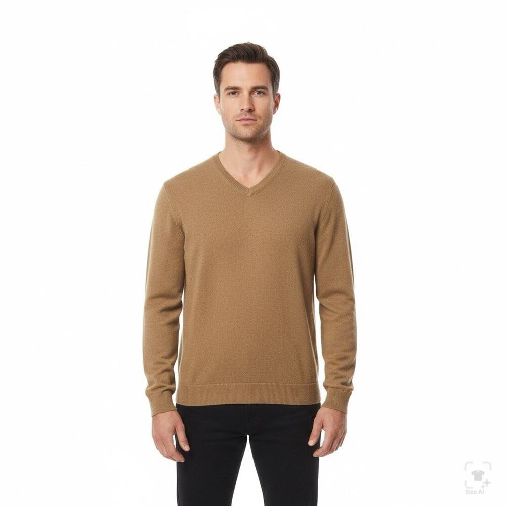Joseph & Lyman 100% Carmel Cashmere Pullover V-neck Sweater Size L